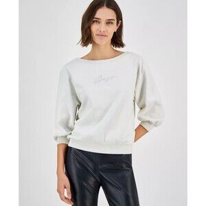 BOSS Orange Women's Cotton Embellished-Logo Sweatshirt Soft And Cozy Creme XL